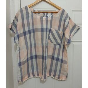 Liz Claiborne womens xl cotton linen lightweight gray peach boxy top